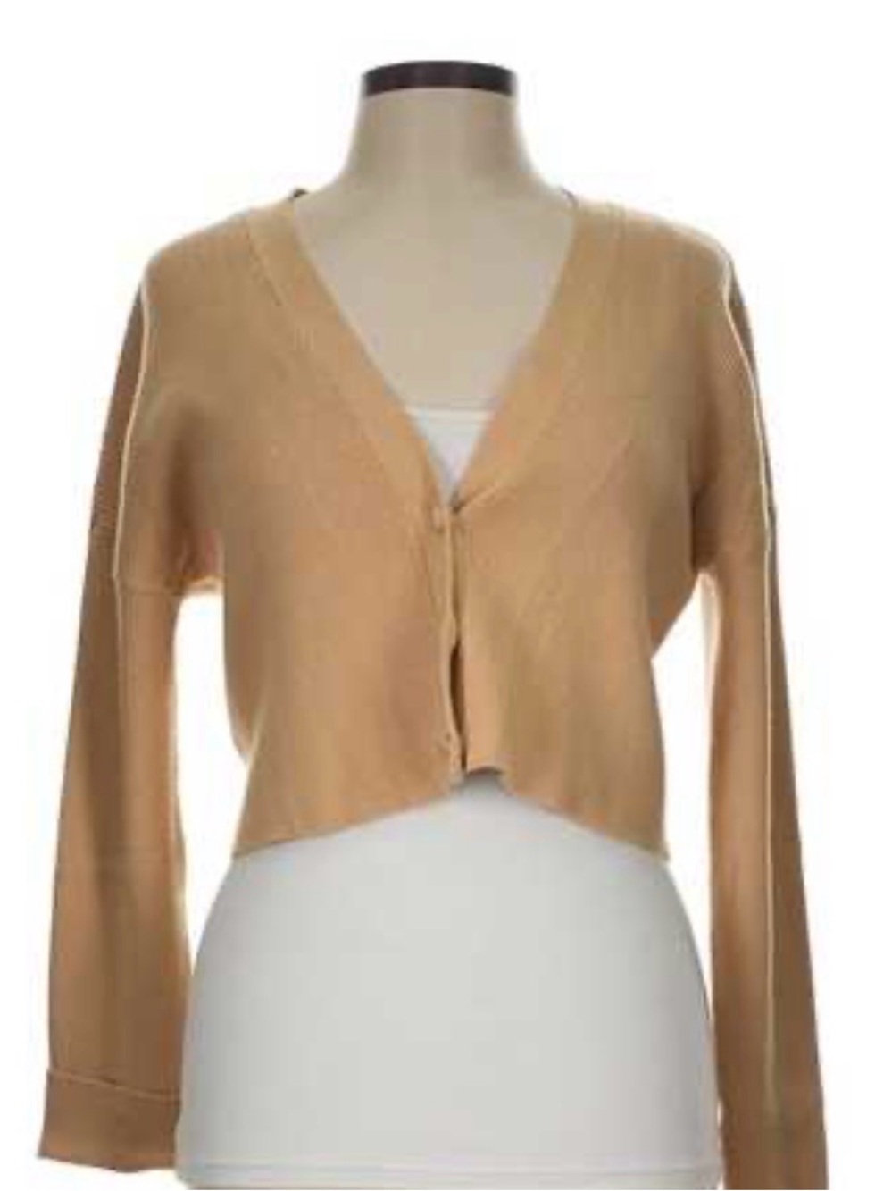 Cropped V-Neck Cardigan in Camel